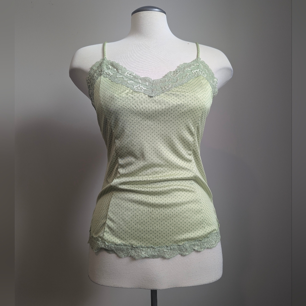 Green Mint Polka Dot Lace Trim Camisole Tank Sleeveless Summer Spring Lace Goth